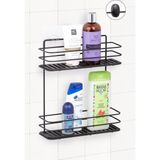 Renas Store Sas Haus Ömür Boyu Paslanmaz Yapışkanlı Banyo Düzenleyici Şampuanlık 2 Katlı Duş Rafı Siyah MDS-836