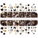 Renas Store Siyah ve Gold Tırnak Süsleme Folyo Pulları Karışık Dizayn Kelebek Kalp Tavşan Yıldızlar Nail Art