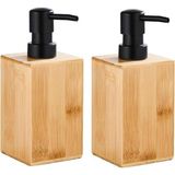 Renas Store Smartizi 2'li Bambu Sıvı Sabunluk Seti - Modern Pompalı Doğal Ahşap Sabun ve Losyon Dispenseri