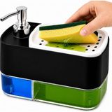 Renas Store Sünger Hazneli Basmalı Ikisi Bir Arada Otomatik Tezgah Üstü El ve Bulaşık Yıkama Düzenleyici Organizer Banyo Mutfak Için Duo Sıvı Sabunluk (Siyah)