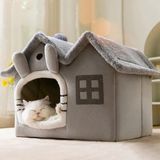 Renas Store Tineke Kedi Evi Yumuşak Kedi Yatağı Derin Uyku ve Kış Evi Çıkarılabilir Minder -Villa 1ADET (Gri Büyük Boy)