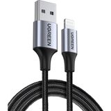 Renas Store Ugreen, Mfi Lisanslı Usb-A & Lightning Örgülü Data ve Şarj Kablosu, 2 Metre, Siyah, 60158
