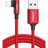 Renas Store Ugreen Örgülü 90° Lightning iPhone Oyuncu Şarj Kablosu, Kırmızı, 1 Metre