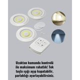 Renas Store Uzaktan Kumanda Ile Kontrol Edilebilen Yapışkanlı 3 Lü Kablosuz LED Spot Lamba