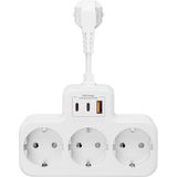 Renas Store Vetech Akım Korumalı Grup Priz Duvar Tipi 3x Priz, 2x Type-C, 1x USB Port Çıkışlı Çoklu Priz (Beyaz)