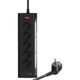 Renas Store Vetech Akım Korumalı Priz, 5 Girişli, 2x USB + 2x Type-C Çıkışlı, LED Işıklı, 2 Metre Kablo, Masaüstü Kullanım (Siyah)