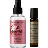 Renas Store Yüz ve Saç Için Gül Mayası ve Rose Bomb Seti, %100 Saf Gül Suyu ve Gül Yağı, Nemlendirici ve Besleyici, 100ML + 10ML Roller