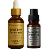Renas Store Yüz ve Saç Için Soğuk Sıkım Susam Yağı 50 ml ve Argan Yağı 20 ml Set, %100 Saf Doğal, Nemlendirici ve Besleyici