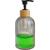 Renas Store Zbern Cam Sıvı Sabunluk – Doğal Bambu Başlıklı | Şeffaf Cam Gövde | Banyo, Mutfak ve Lavabo Üstü Kullanım Için Modern Pompalı Sabun Dispenseri 300 ml