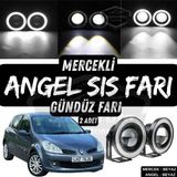 Renault Clio 3 2005-2013 Uyumlu Üniversal Mercekli Angel Sis Farı Metal Su Geçirmez 76 Mm Beyaz Halkalı Gündüz Farı Angel Eyes 2 Adet