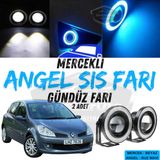 Renault Clio 3 2005-2013 Uyumlu Üniversal Mercekli Angel Sis Farı Metal Su Geçirmez 76 Mm Buz Mavi Halkalı Gündüz Farı Angel Eyes 2 Adet