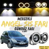 Renault Clio 3 2005-2013 Uyumlu Üniversal Mercekli Angel Sis Farı Metal Su Geçirmez 76 Mm Sarı Halkalı Gündüz Farı Angel Eyes 2 Adet