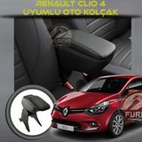 Renault Clio 4 2012-2019 Uyumlu Kol Dayama ve Kolçak Sürgülü Bardaklıklı Ayarlanabilir Siyah Deri - Bej