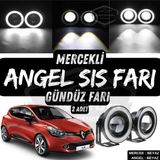 Renault Clio 4 2012-2020 Uyumlu Üniversal Mercekli Angel Sis Farı Metal Su Geçirmez 76 Mm Beyaz Halkalı Gündüz Farı Angel Eyes 2 Adet