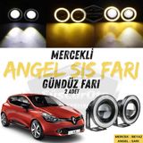 Renault Clio 4 2012-2020 Uyumlu Üniversal Mercekli Angel Sis Farı Metal Su Geçirmez 76 Mm Sarı Halkalı Gündüz Farı Angel Eyes 2 Adet