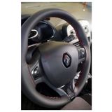 Renault Clio 4 Dikmeli Deri Direksiyon Kılıfı Siyah Deri Kırmızı İpli (11CM)