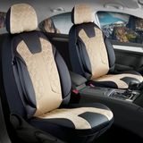 Renault Clio 4 Hatchback Uyumlu Lüx Deri Detaylı Oto Koltuk Kılıfı Ön Arka Takım Cyrus Serisi Bej Siyah