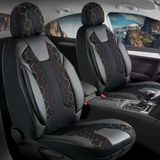 Renault Clio 4 Hatchback Uyumlu Lüx Deri Detaylı Oto Koltuk Kılıfı Ön Arka Takım Cyrus Serisi Siyah Nakış 3 Renk