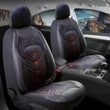 Renault Clio 4 Hatchback Uyumlu Lüx Deri Kadife Detaylı Oto Koltuk Kılıfı Ön Arka Takım Prosev Siyah Kırmızı