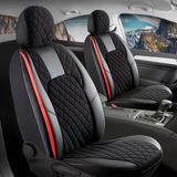 Renault Clio 4 Hatchback Uyumlu Lüx Yarı Deri Oto Koltuk Kılıfı Ön Arka Takım Chester Serisi Siyah Kırmızı