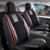 Renault Clio 4 Hatchback Uyumlu Lüx Yarı Deri Oto Koltuk Kılıfı Ön Arka Takım Chester Siyah Kırmızı
