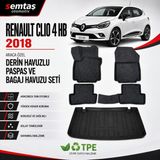 Renault Clio 4 Hb 2018 Araca Özel Derin Havuzlu Paspas ve Bagaj Havuzu Seti Semtaş - Siyah