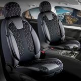 Renault Clio 4 Sport Tourer Uyumlu Lüx Deri Detaylı Oto Koltuk Kılıfı Ön Arka Takım Cyrus Serisi Siyah Beyaz