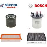 Renault Clio Iv 1.5 Dci K9K Motor Kodlu Periyodik Bakım Seti Bosch ( Hava + Yağ + Karbonlu Polen + Yakıt Filtreleri )