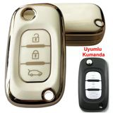 Renault Fluence Megane 3 Uyumlu Kumanda Anahar Kılıfı Oto Anahtarlık Beyaz Gold