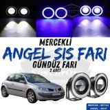 Renault Megane 2 2003-2008 Uyumlu Üniversal Mercekli Angel Sis Farı Metal Su Geçirmez 76 Mm Mavi Halkalı Gündüz Farı Angel Eyes 2 Adet