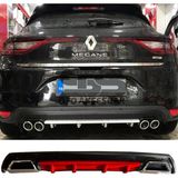 Renault Megane 4 Difüzör Arka Tampon Eki 2 Egzoz Çıkışlı Kırmızı Lüx Tip