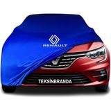 Renault Megane 4 Sedan (2016 - ) Mavi Kumaş Araba Branda Logolu Penye Oto Branda - Araç modeline özel tasarım