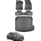 Renault Megane 4 Sedan 2023 Model Sağ Cepli Bagaj Havuzu+Araca Özel Üretim 3D Havuzlu Paspas - Siyah