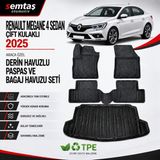 Renault Megane 4 Sedan Çift Kulak 2025 Araca Özel Derin Havuzlu Paspas ve Bagaj Havuzu Seti Semtaş - Siyah
