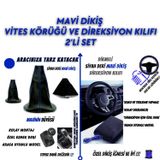 RENAULT Megane 5 Kapı 1.5 dCi 6AT Uyumlu Mavi Dikiş Direksiyon Kılıfı ve Vites Körüğü 2'li Set