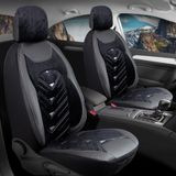 Renault R9 Broadway Deri Kadife Detaylı Oto Koltuk Kılıfı Ön Arka Set Siyah Gri Prosev Seri