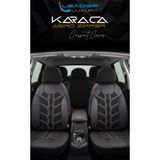 Renault R9 Broadway Uyumlu Lüx Deri Detaylı Keten Oto Koltuk Kılıfı Ön Arka Takım KARACA DARK SİYAH