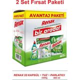 Renax Avantajlı Paket 3 Lü Set Bulaşık Makinesi Kapsülü 33 Lü Tuzu 1,5 kg Parlatıcı 400 ml x 2 Set - 2 Li Set