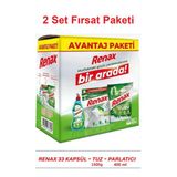 Renax Avantajlı Paket 3 Lü Set Bulaşık Makinesi Kapsülü 33 Lü Tuzu 1,5 Kg Parlatıcı 400 Ml X 2 Set