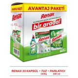 Renax Avantajlı Paket 3 lü Set Bulaşık Makinesi Kapsülü 33 Lü Tuzu 1,5 Kg Parlatıcı 400 Ml