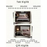 Renazzo Mobilya Alaz Dikey Çizgili Başlıklı Masif Doğal Ahşap Karyola ve 2 Adet Komodin Seti - Beyaz - 120 x 200 cm