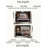 Renazzo Mobilya Alaz Dikey Çizgili Başlıklı Masif Doğal Ahşap Karyola ve 2 Adet Komodin Seti - Beyaz - 150 x 200 cm