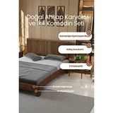 Renazzo Mobilya Alaz Model Dikey Başlıklı Masif Ahşap Karyola Ve 2 Adet Komodin Kolay Kurulum Fırınlanmış İthal Sibirya Çamı 140x190 Yatak Uyumlu 2 Adet Komodin Ceviz