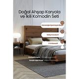 Renazzo Mobilya Alaz Model Yatay Başlıklı Masif Ahşap Karyola Ve 2 Adet Komodin Kolay Kurulum Fırınlanmış İthal Sibirya Çamı 140x190 Yatak Uyumlu 2 Adet Komodin Ceviz