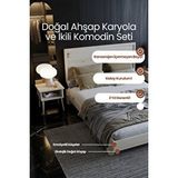 Renazzo Mobilya Alaz Model Yatay Başlıklı Masif Ahşap Karyola Ve 2 Adet Komodin Kolay Kurulum Fırınlanmış İthal Sibirya Çamı 150x200 Yatak Uyumlu 2 Adet Komodin Doğal