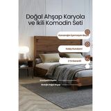 Renazzo Mobilya Alaz Model Yatay Başlıklı Masif Ahşap Karyola ve 2 Adet Komodin Kolay Kurulum Fırınlanmış Ithal Sibirya Çamı 160X200 Yatak Uyumlu 2 Adet Komodin - Ceviz - 160 x 200 cm