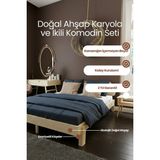 Renazzo Mobilya Damla 2'li Başlıklı Doğal Masif Ahşap Karyola ve Iki Adet Komodin Seti - Kademeli Başlık Tasarımlı - 90 x 200 cm