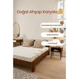Renazzo Mobilya Damla Model 2 Başlıklı Masif Ahşap Karyola Kolay Kurulum Fırınlanmış İthal Sibirya Çamı 120x200 Yatak Uyumlu - Ceviz Renk - 120 x 200 cm