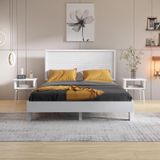 Renazzo Mobilya Ebruli Model Beyaz Renk Çam Ahşap Karyola Ve İki Komodin Set ( Yatay ) 120x200 cm