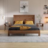 Renazzo Mobilya Ebruli Model Ceviz Renk Çam Ahşap Karyola Ve İki Komodin Set ( Dikey ) 120x200 cm